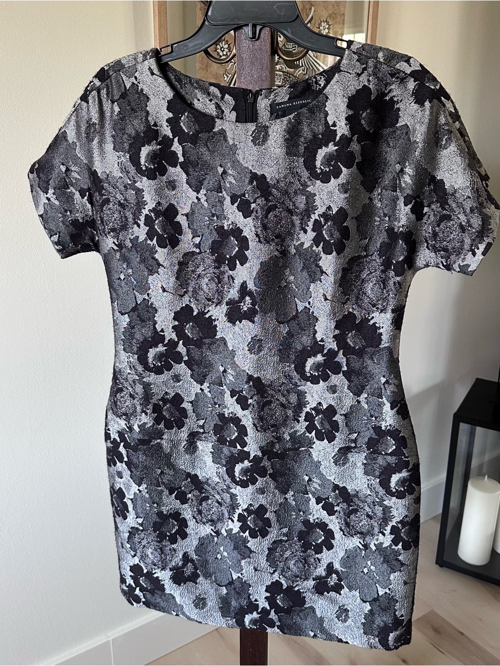 Banana Republic Black and Silver Floral Jacquard Dress